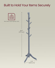 Solid Wood Coat Stand with 8 Hooks and Adjustable Height for Hallway or Bedroom by Vasagle