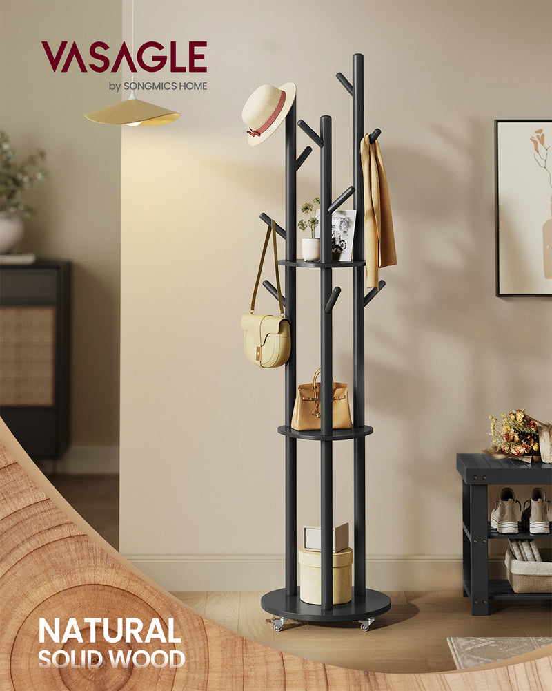 Freestanding Coat Rack Stand with Hooks and Storage Shelves for Hallway by Vasagle