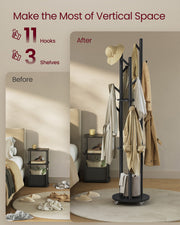 Freestanding Coat Rack Stand with Hooks and Storage Shelves for Hallway by Vasagle