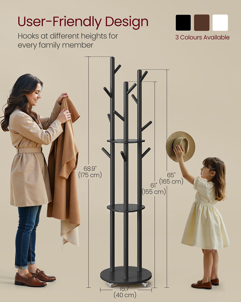 Freestanding Coat Rack Stand with Hooks and Storage Shelves for Hallway by Vasagle