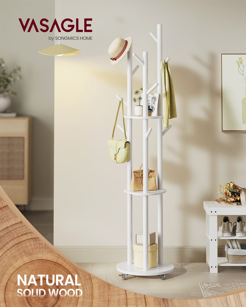 Opal Rack Vasagle White Freestanding Coat Rack With Shelves & Hooks For Hallway ...