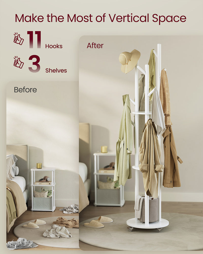 Freestanding Coat Rack Stand with Storage Shelves and Hooks for Hallway by Vasagle