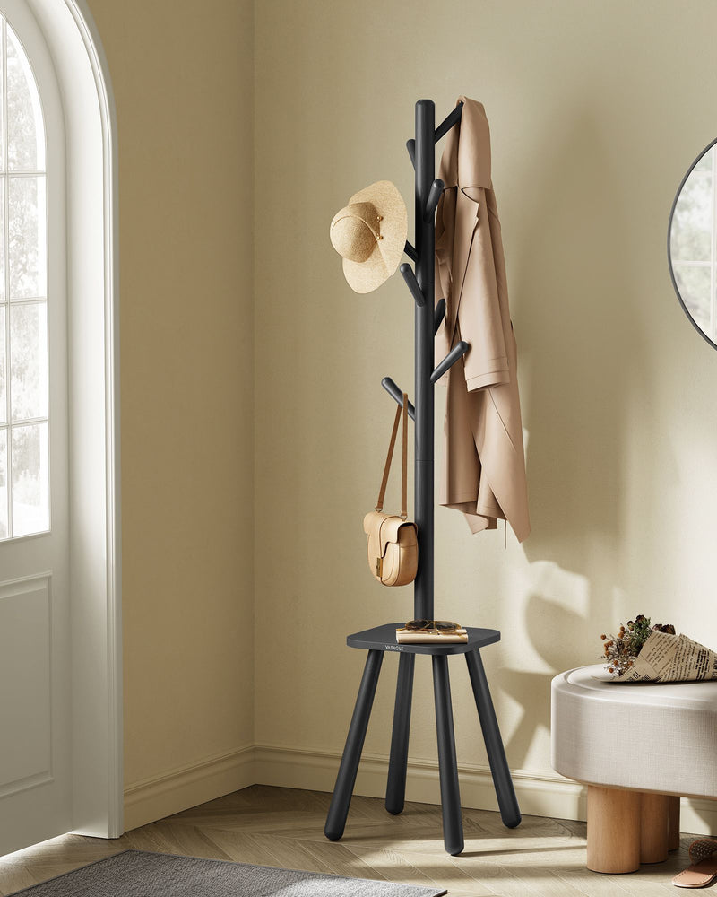 Tall Ink Black Coat Rack Stand with Hooks for Hallway and Entryway by Songmics