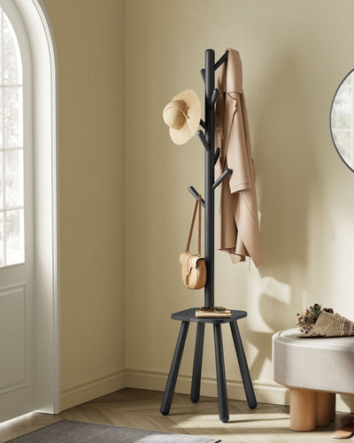 Tall Ink Black Coat Rack Stand with Hooks for Hallway and Entryway by Songmics