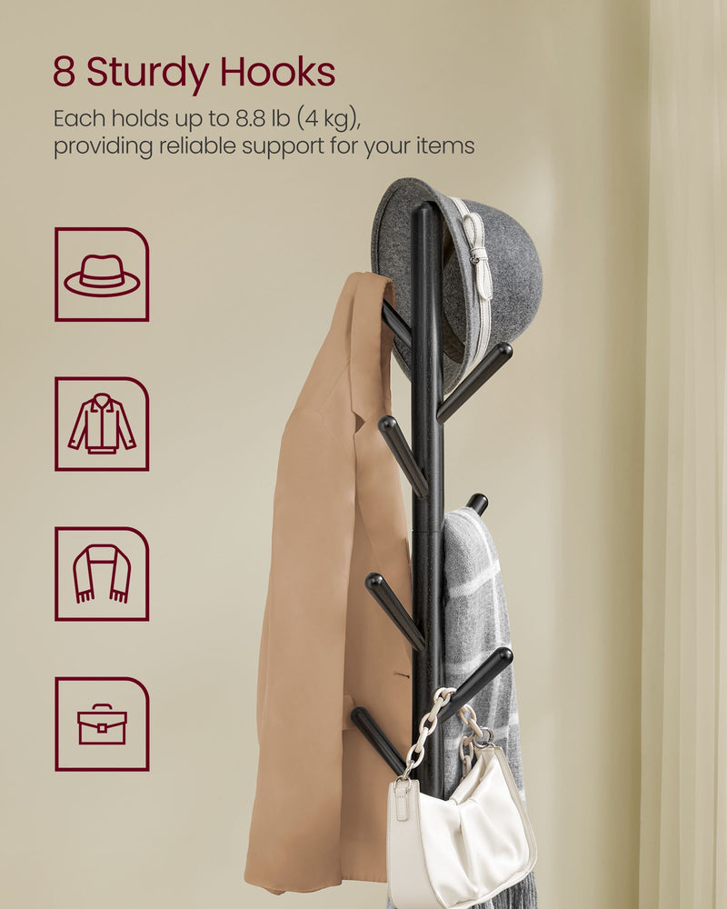 Tall Ink Black Coat Rack Stand with Hooks for Hallway and Entryway by Songmics