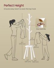 Tall White Coat Rack Stand with Hooks for Entryway or Hallway Storage by Songmics