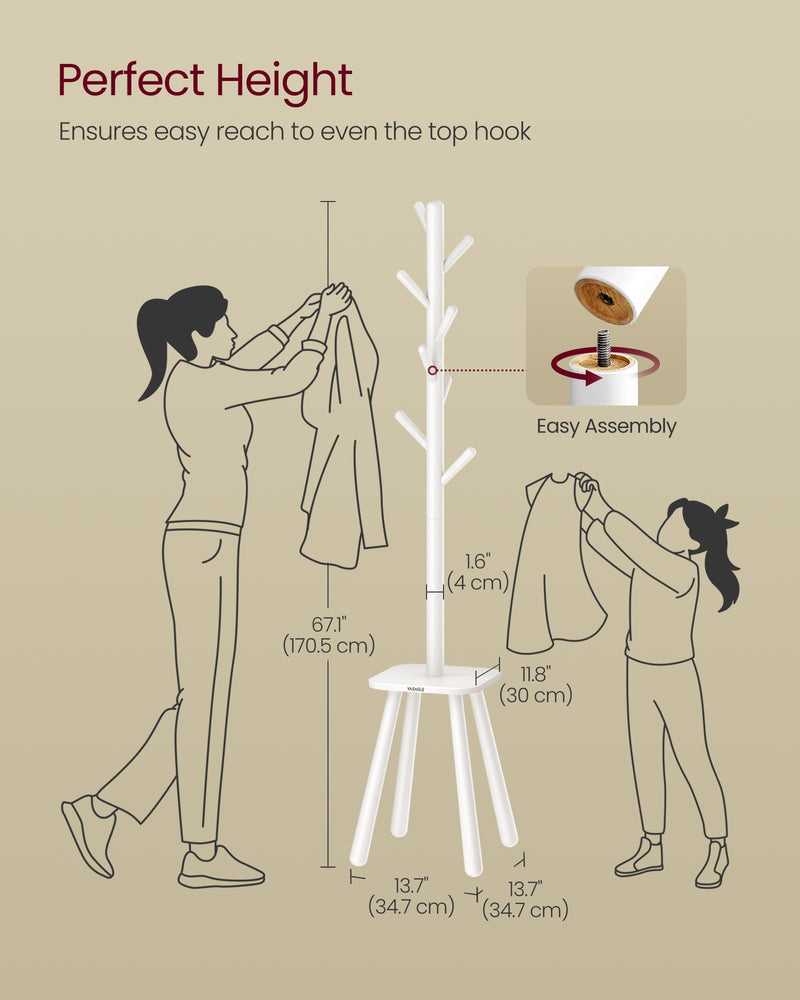Tall White Coat Rack Stand with Hooks for Entryway or Hallway Storage by Songmics