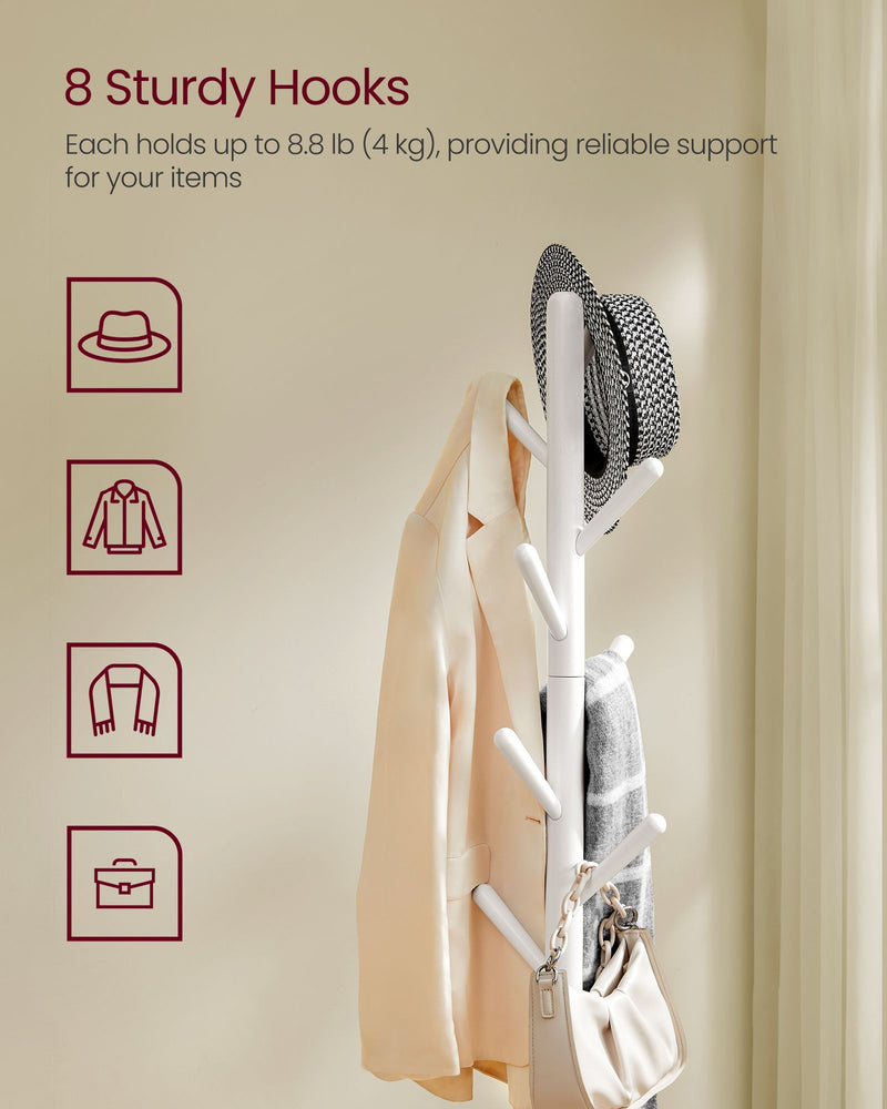 Tall White Coat Rack Stand with Hooks for Entryway or Hallway Storage by Songmics