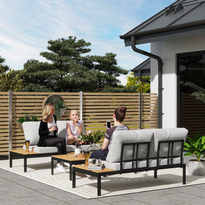 Four Piece Garden Corner Sofa Set with Loveseats and Coffee Tables Teak by Outsunny