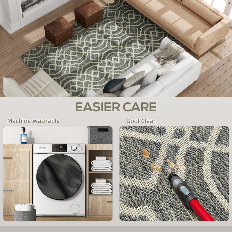 Large UV Resistant Indoor Outdoor Rug Easy to Clean with Geometric Design 230x160cm, Grey