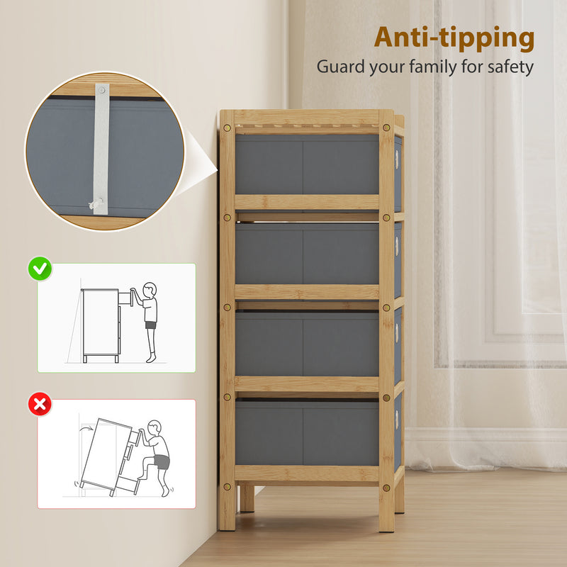 Slim Chest of Drawers for Small Bedroom Storage with Bamboo Frame and Fabric Drawers Natural AOSOM
