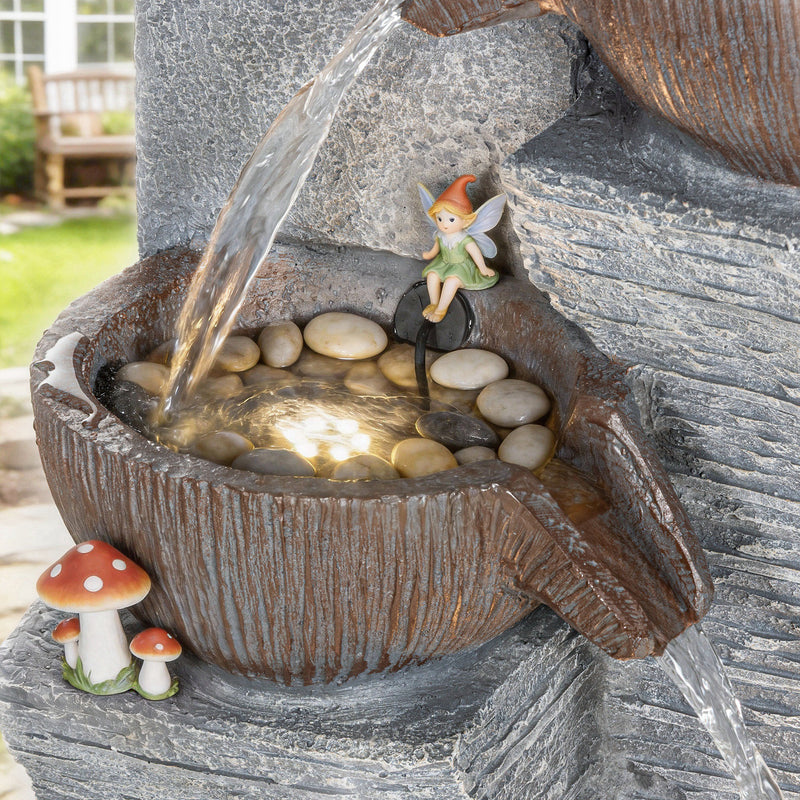 Outdoor Water Fountain with LED Lights for Relaxing Evenings and Gentle Garden Ambience Rustic Brown Outsunny