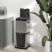 34L Double Kitchen Bin with Soft Close Lid Two Compartments for Waste and Recycling Grey