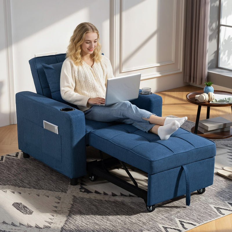 3 in 1 Sofa Bed Convertible Single Sleeper Chair Bed Recliner for Guest Rooms and Lounges