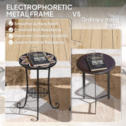 Small Round Mosaic Garden Table with Shelf Ceramic Tile Top for Outdoor and Indoor Use by Outsunny