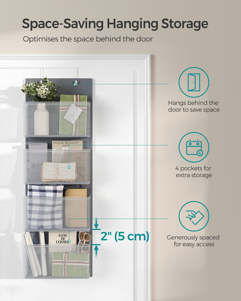 Set of 2 Over Door Storage Organisers in Slate Grey with Pockets and Hooks by Songmics