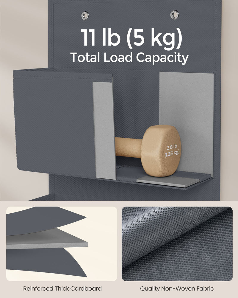 Set of 2 Over Door Storage Organisers in Slate Grey with Pockets and Hooks by Songmics