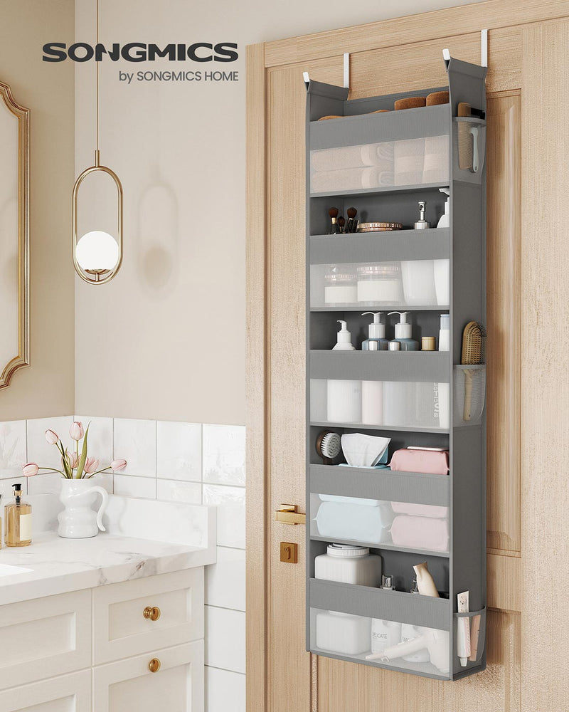 Over the Door Organizer with 5 Large Mesh Pockets in Dove Grey for Storage by SONGMICS