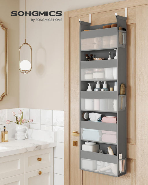 Over the Door Organizer with 5 Large Mesh Pockets in Dove Grey for Storage by SONGMICS