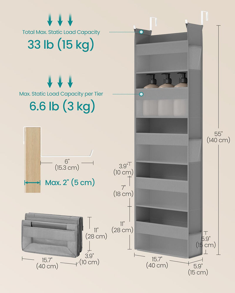 Over the Door Organizer with 5 Large Mesh Pockets in Dove Grey for Storage by SONGMICS