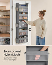 Over the Door Organizer with 5 Large Mesh Pockets in Dove Grey for Storage by SONGMICS