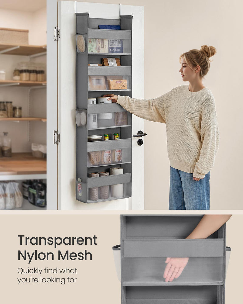 Over the Door Organizer with 5 Large Mesh Pockets in Dove Grey for Storage by SONGMICS