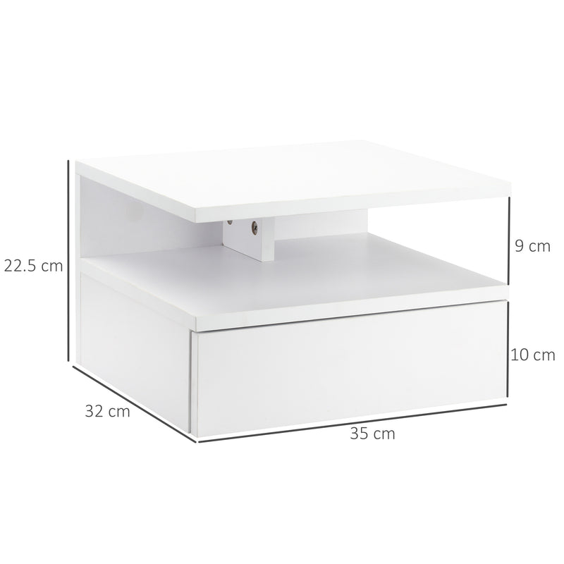 Set of 2 Wall Mounted Bedside Tables with Storage Shelf for Bedroom Space Saving, White