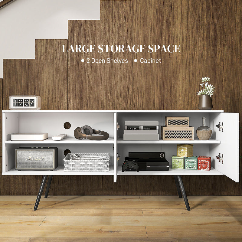 Modern TV Stand with Cupboard and Open Shelves for Living Room Storage White