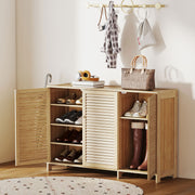 Shoe Storage Cabinet for Hallway with Adjustable Shelves and Louvered Doors Natural Wood Homcom