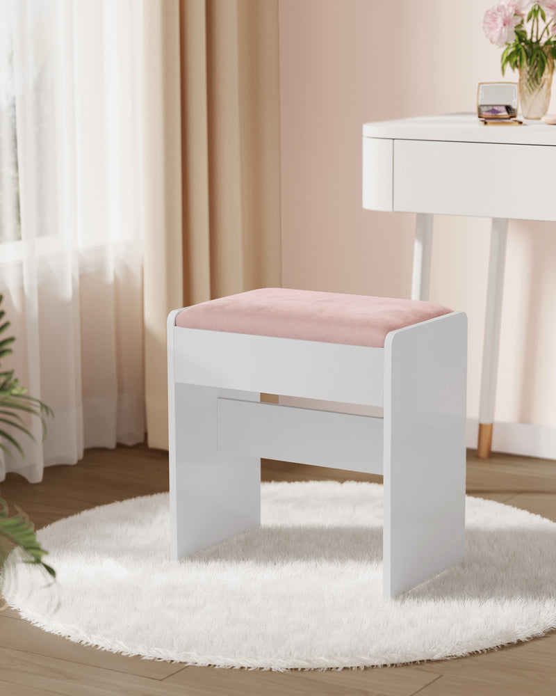 Makeup Dressing Stool in Matte White and Jelly Pink with Cushioned Seat by Vasagle