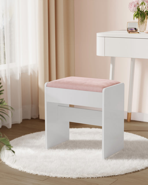 Makeup Dressing Stool in Matte White and Jelly Pink with Cushioned Seat by Vasagle