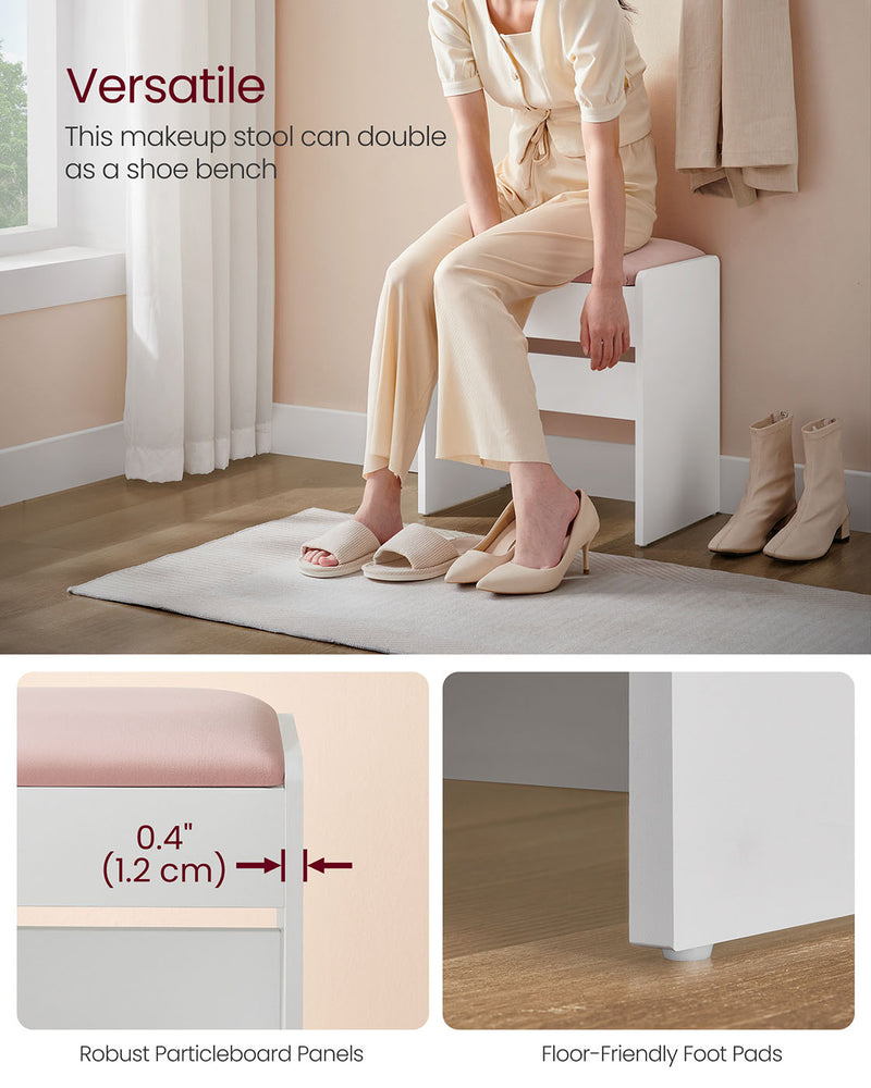 Makeup Dressing Stool in Matte White and Jelly Pink with Cushioned Seat by Vasagle