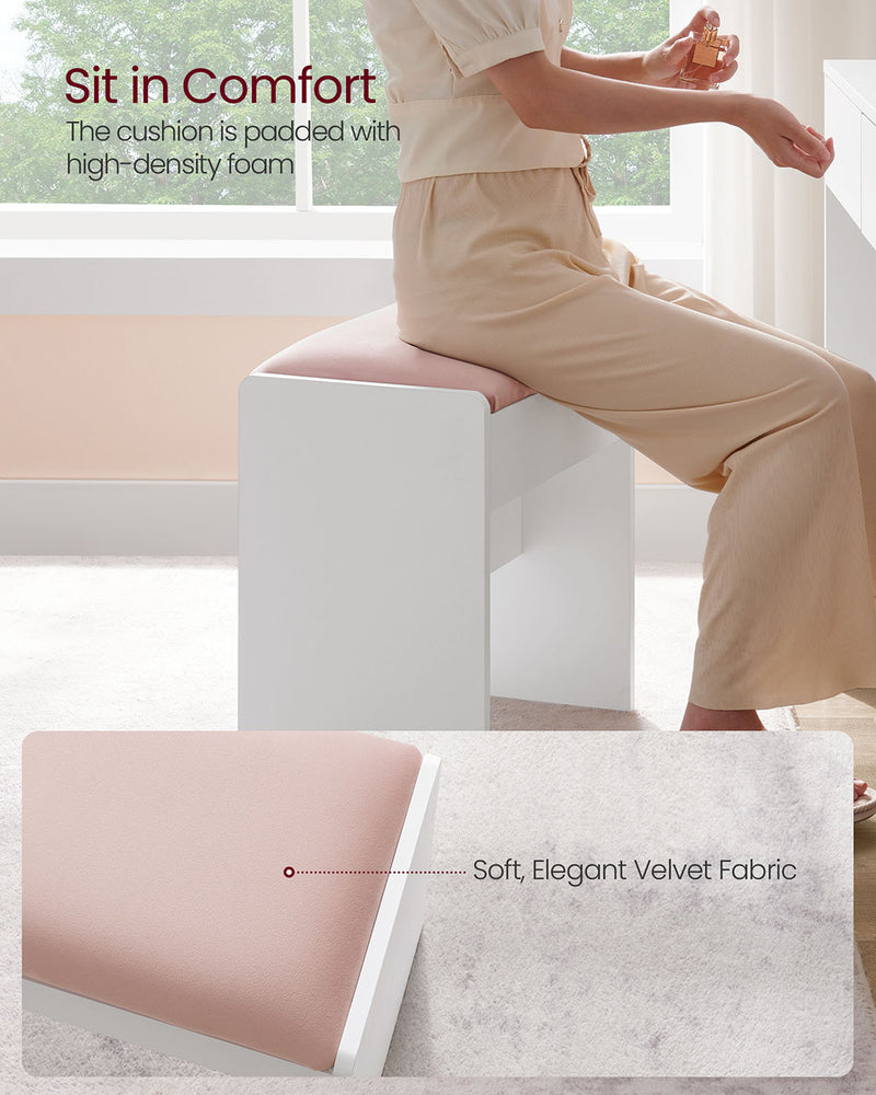 Makeup Dressing Stool in Matte White and Jelly Pink with Cushioned Seat by Vasagle