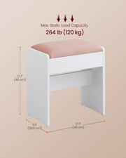 Makeup Dressing Stool in Matte White and Jelly Pink with Cushioned Seat by Vasagle