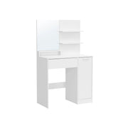White Vanity Table with Mirror Drawer and Storage Shelves for Bedroom by Vasagle