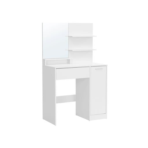 White Vanity Table with Mirror Drawer and Storage Shelves for Bedroom by Vasagle
