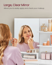 White Vanity Table with Mirror Drawer and Storage Shelves for Bedroom by Vasagle