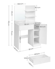 White Vanity Table with Mirror Drawer and Storage Shelves for Bedroom by Vasagle