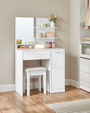 White Vanity Table with Mirror Drawer and Storage Shelves for Bedroom by Vasagle