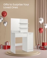 White Vanity Table with Mirror Drawer and Storage Shelves for Bedroom by Vasagle