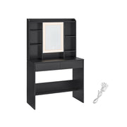 Black Dressing Table with LED Lights and Mirror for Bedroom and Makeup by Vasagle