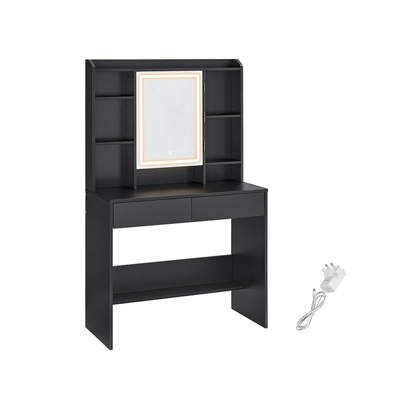 Black Dressing Table with LED Lights and Mirror for Bedroom and Makeup by Vasagle
