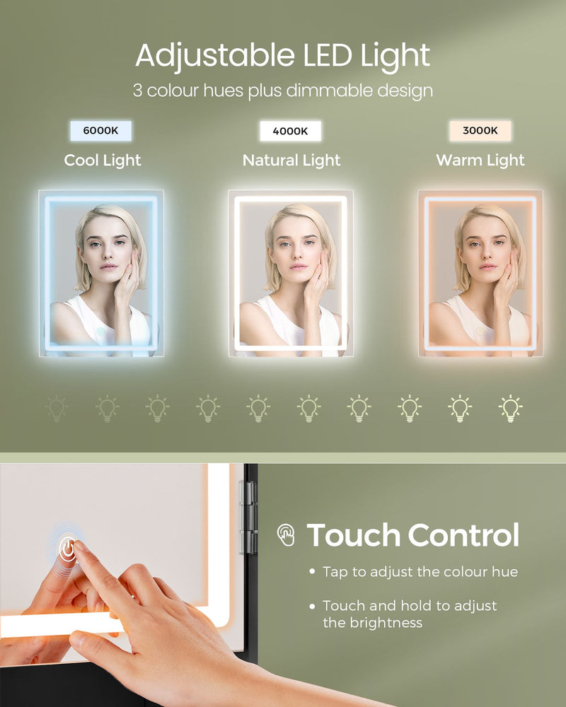 Black Dressing Table with LED Lights and Mirror for Bedroom and Makeup by Vasagle