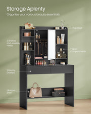 Black Dressing Table with LED Lights and Mirror for Bedroom and Makeup by Vasagle