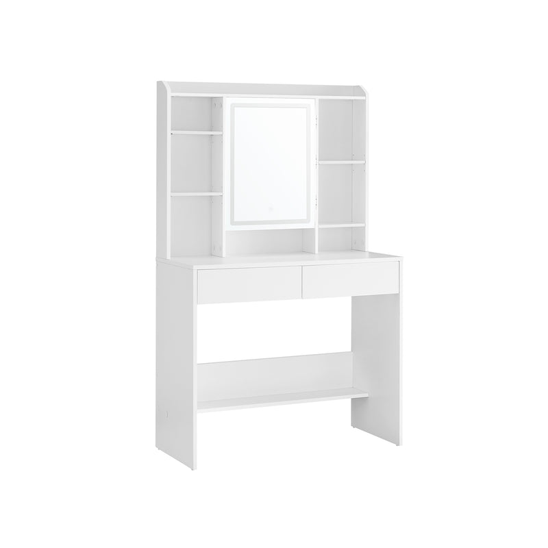 White Dressing Table with LED Mirror and Storage Drawers for Bedroom by Vasagle
