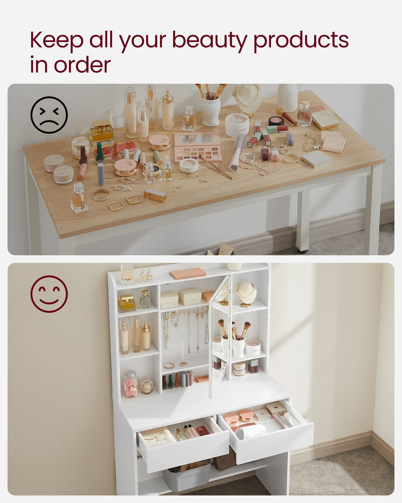 White Dressing Table with LED Mirror and Storage Drawers for Bedroom by Vasagle