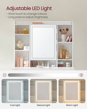 White Dressing Table with LED Mirror and Storage Drawers for Bedroom by Vasagle