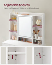 White Dressing Table with LED Mirror and Storage Drawers for Bedroom by Vasagle