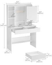 White Dressing Table with LED Mirror and Storage Drawers for Bedroom by Vasagle