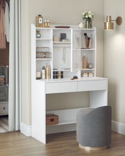 White Dressing Table with LED Mirror and Storage Drawers for Bedroom by Vasagle